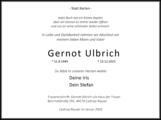 Traueranzeige von Gernot Ulbrich von Stadtanzeiger Castrop-Rauxel