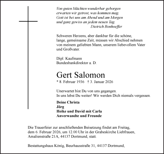Traueranzeige von Gert Salomon von Ruhr Nachrichten