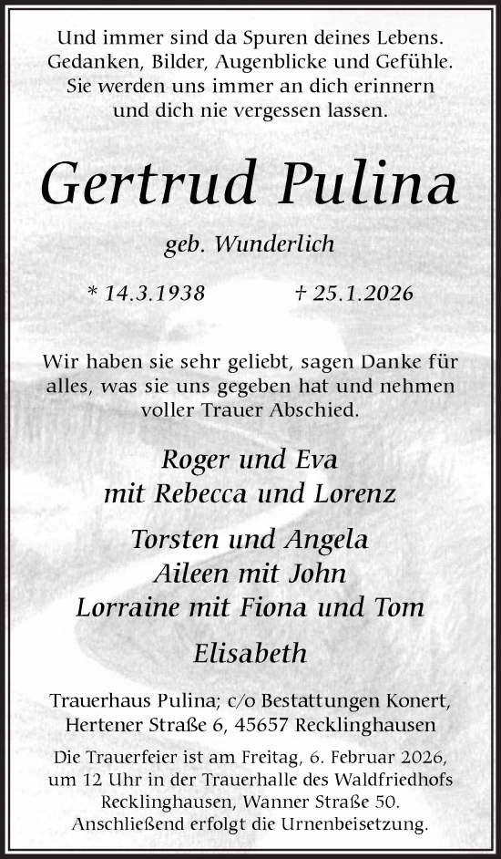 Traueranzeige von Gertrud Pulina von Trauer Vest