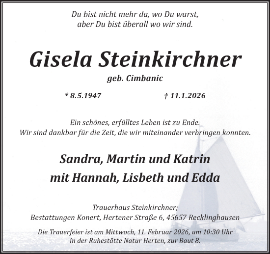 Traueranzeige von Gisela Steinkirchner von Trauer Vest