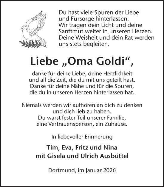Traueranzeige von Goldi Ausbüttel von Ruhr Nachrichten