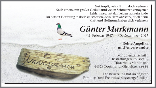Traueranzeige von Günter Markmann von Ruhr Nachrichten