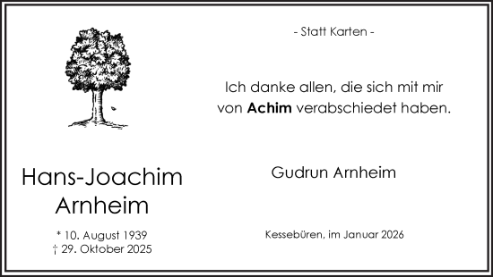 Traueranzeige von Hans-Joachim Arnheim von Hellweger Anzeiger