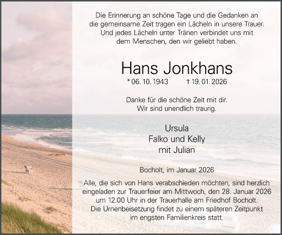 Traueranzeige von Hans Jonkhans 