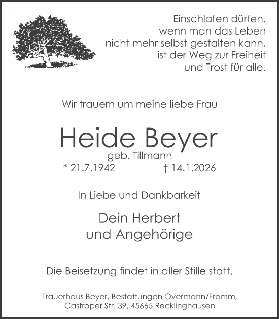 Traueranzeige von Heide Beyer von Trauer Vest