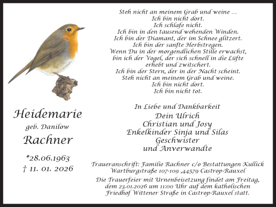 Traueranzeige von Heidemarie Rachner von Stadtanzeiger Castrop-Rauxel