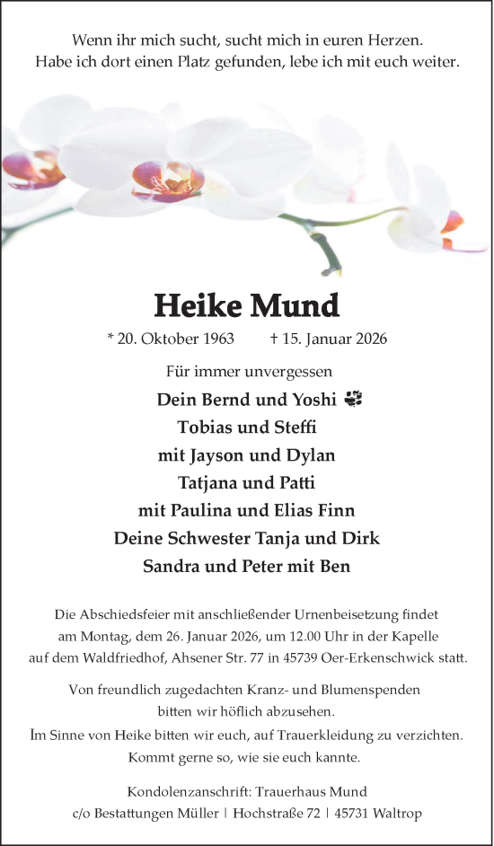 Traueranzeige von Heike Mund von Trauer Vest