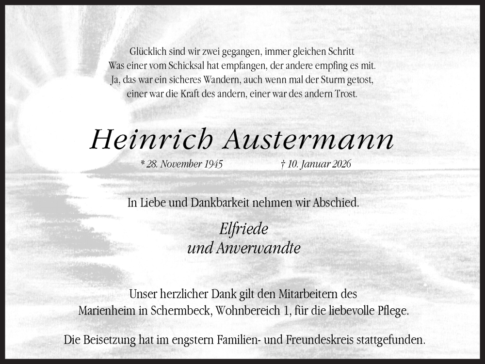  Traueranzeige für Heinrich Austermann vom 17.01.2026 aus Ruhr Nachrichten und Dorstener Zeitung