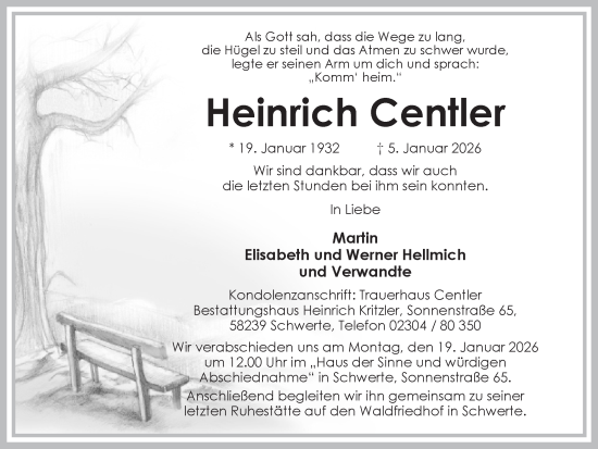 Traueranzeige von Heinrich Centler von Ruhr Nachrichten