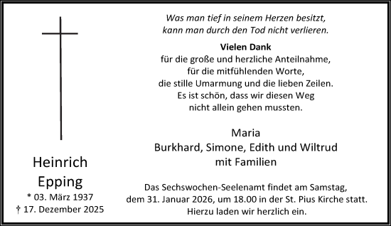 Traueranzeige von Heinrich Epping 
