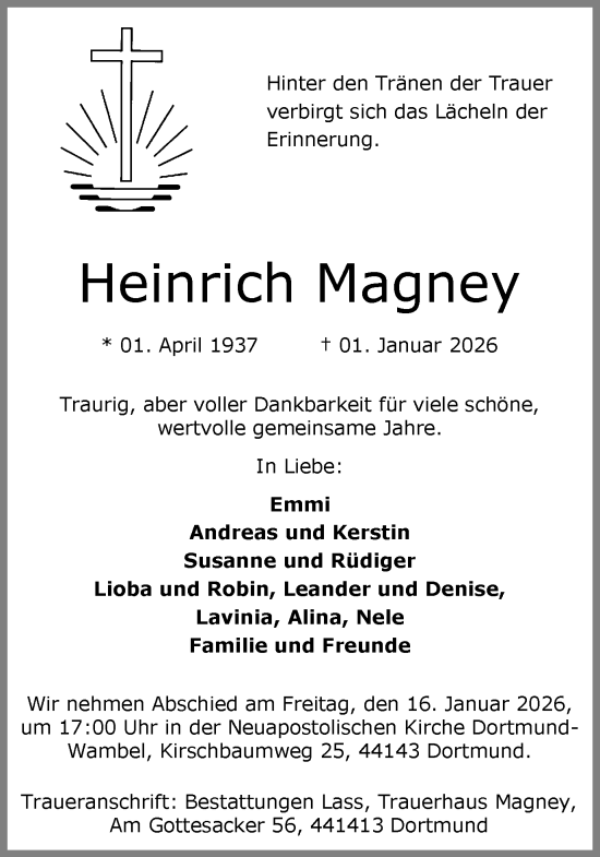 Traueranzeige von Heinrich Magney von Ruhr Nachrichten