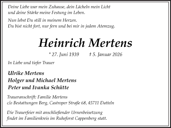 Traueranzeige von Heinrich Mertens von Trauer Vest