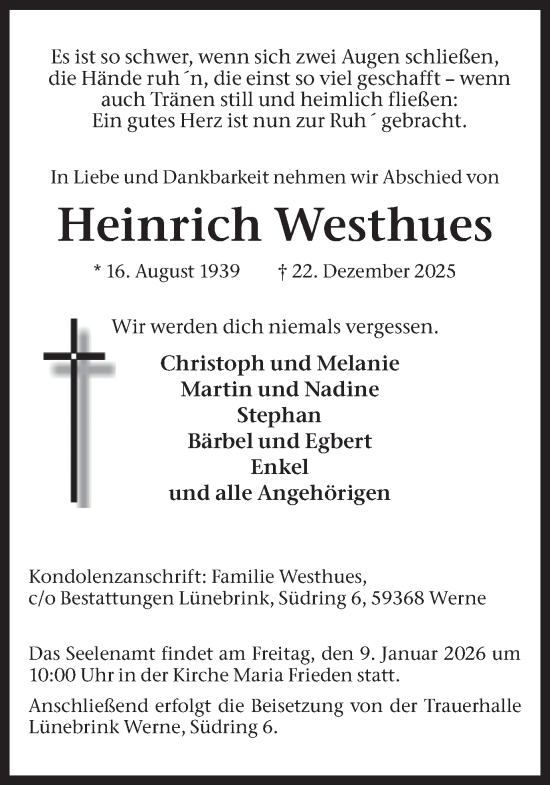 Traueranzeige von Heinrich Westhues von Ruhr Nachrichten