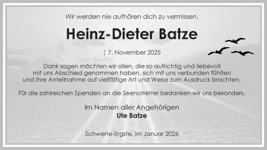 Traueranzeige von Heinz-Dieter Batze von Ruhr Nachrichten