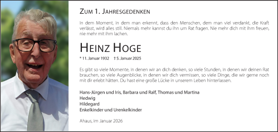 Traueranzeige von Heinz Hoge von Münsterland Zeitung
