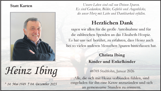 Traueranzeige von Heinz Ibing von Münsterland Zeitung