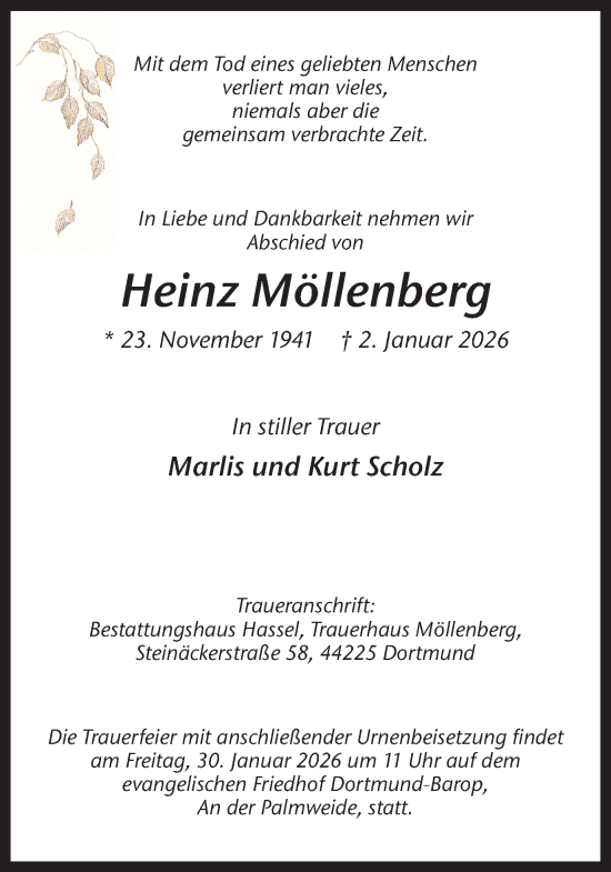 Traueranzeige von Heinz Möllenberg von Ruhr Nachrichten
