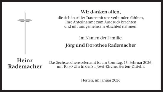 Traueranzeige von Heinz Rademacher von Trauer Vest