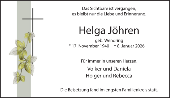 Traueranzeige von Helga Jöhren 