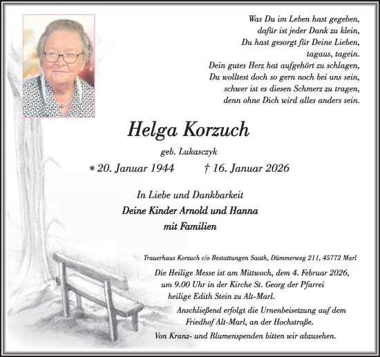Traueranzeige von Helga Korzuch von Trauer Vest