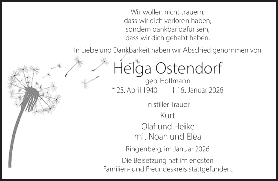 Traueranzeige von Helga Ostendorf 