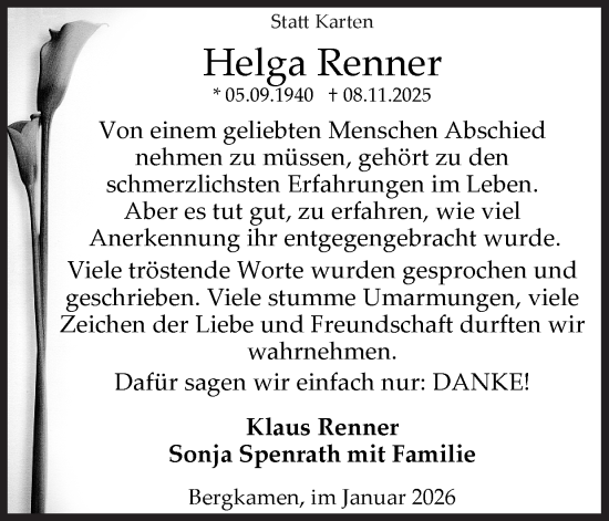 Traueranzeige von Helga Renner von Hellweger Anzeiger