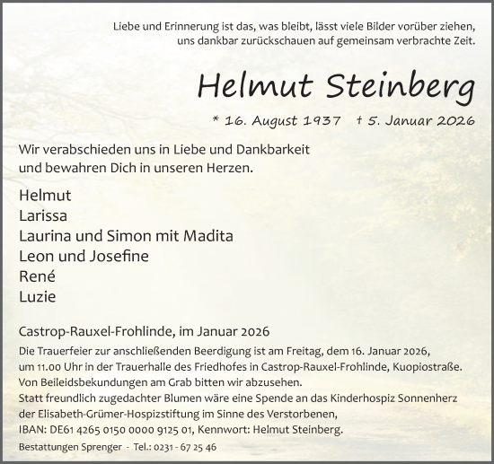 Traueranzeige von Helmut Steinberg von Ruhr Nachrichten