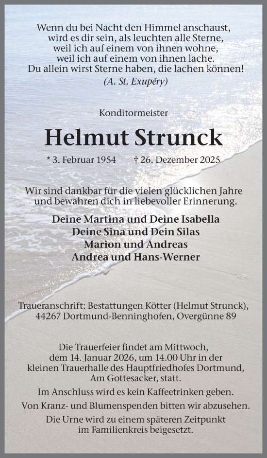 Traueranzeige von Helmut Strunck von Ruhr Nachrichten