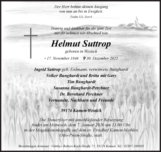 Traueranzeige von Helmut Suttrop von Hellweger Anzeiger