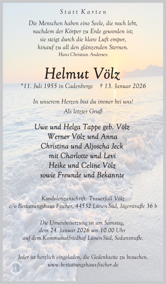 Traueranzeige von Helmut Völz von Lüner Anzeiger