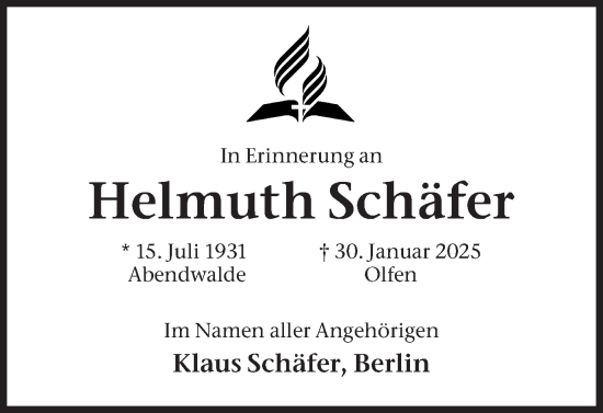 Traueranzeige von Helmuth Schäfer von Ruhr Nachrichten
