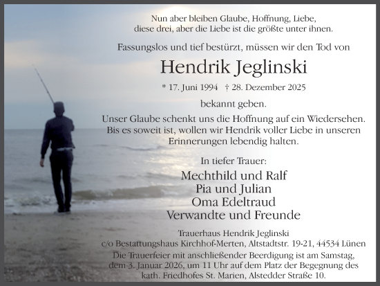 Traueranzeige von Hendrik Jeglinski von Ruhr Nachrichten