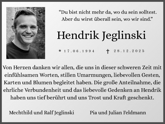 Traueranzeige von Hendrik Jeglinski von Ruhr Nachrichten