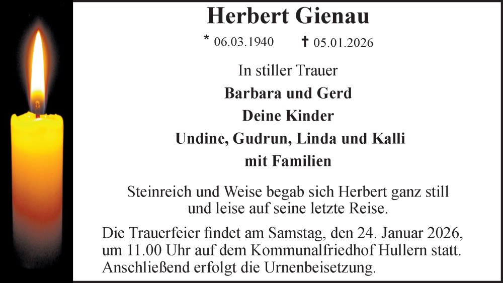  Traueranzeige für Herbert Gienau vom 17.01.2026 aus Ruhr Nachrichten und Halterner Zeitung