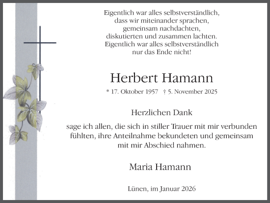 Traueranzeige von Herbert Hamann von Ruhr Nachrichten