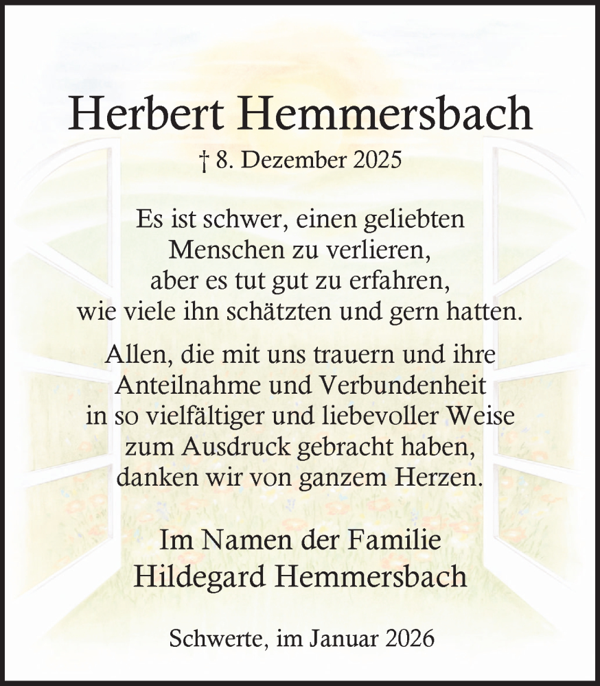 Traueranzeige für Herbert Hemmersbach vom 17.01.2026 aus Ruhr Nachrichten