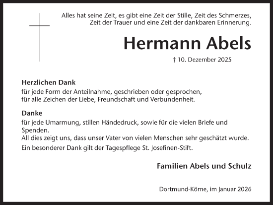 Traueranzeige von Hermann Abels von Ruhr Nachrichten