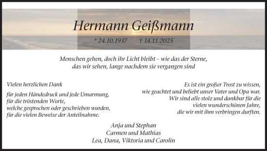 Traueranzeige von Hermann Geißmann von Ruhr Nachrichten