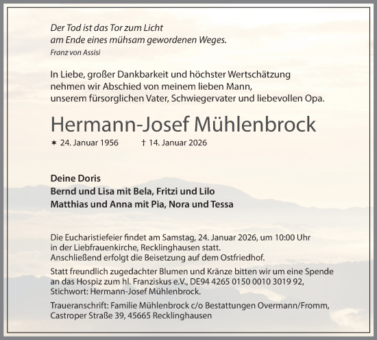 Traueranzeige von Hermann-Josef Mühlenbrock von Trauer Vest
