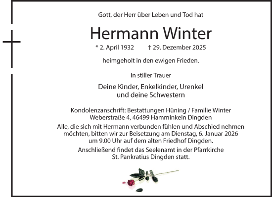 Traueranzeige von Hermann Winter 