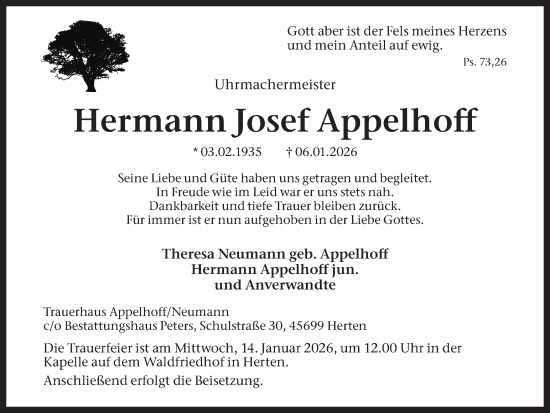 Traueranzeige von Hermann Josef Appelhoff von Trauer Vest