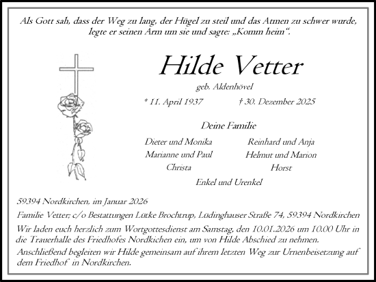 Traueranzeige von Hilde Vetter von Ruhr Nachrichten