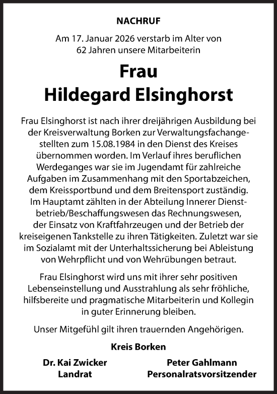 Traueranzeige von Hildegard Elsinghorst 