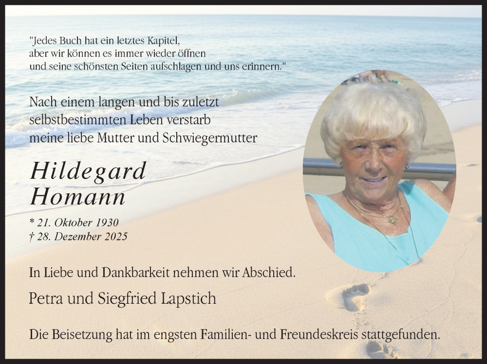  Traueranzeige für Hildegard Homann vom 17.01.2026 aus Ruhr Nachrichten und Dorstener Zeitung