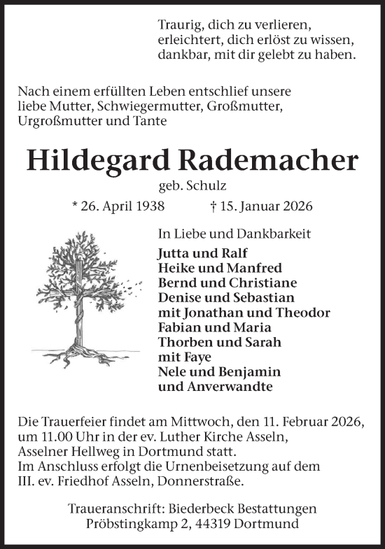 Traueranzeige von Hildegard Rademacher von Ruhr Nachrichten