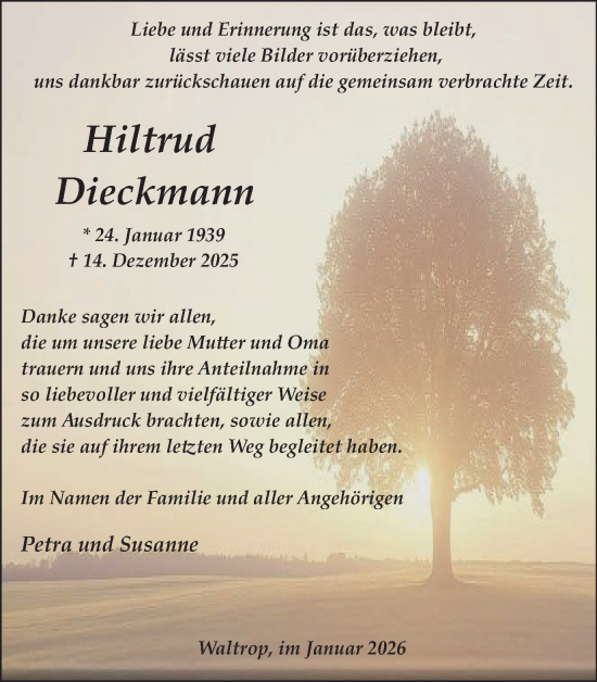 Traueranzeige von Hiltrud Dieckmann von Trauer Vest