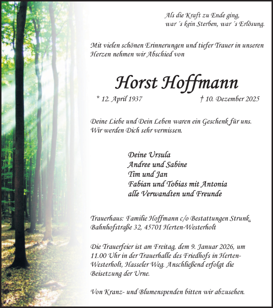 Traueranzeige von Horst Hoffmann von Trauer Vest