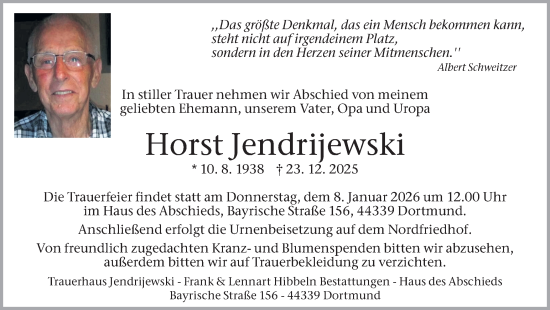 Traueranzeige von Horst Jendrijewski von Ruhr Nachrichten