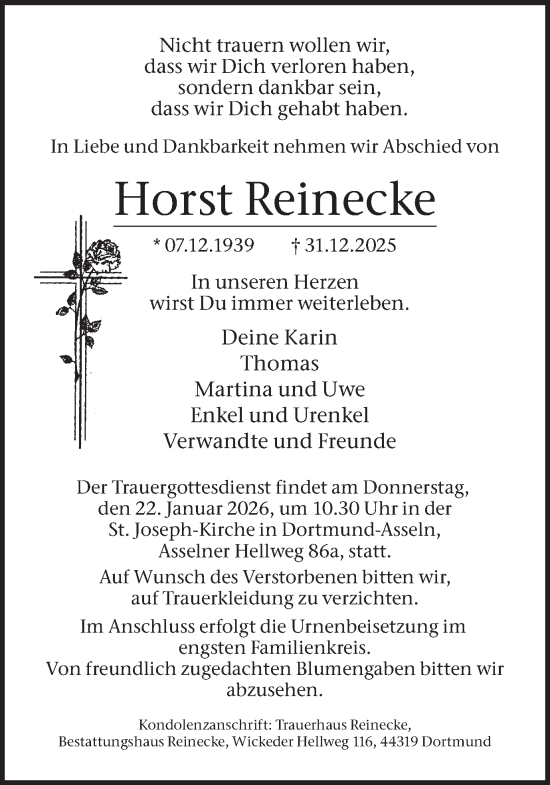 Traueranzeige von Horst Reinecke von Ruhr Nachrichten
