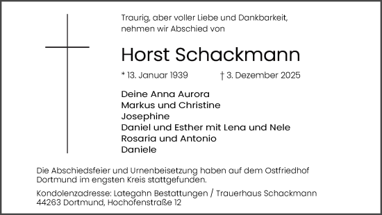 Traueranzeige von Horst Schackmann von Ruhr Nachrichten